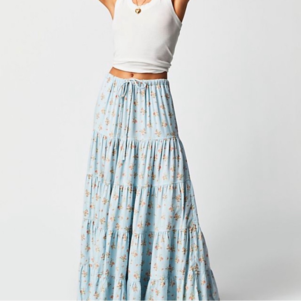 Free People Nova Floral Blue Maxi Skirt